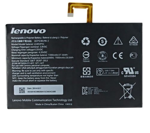 L14D2P31, SB18C03763 ersatz Laptop Akku fuer Lenovo 1ICP3/84/96-2, A10-70F, 7000mAh / 26,60Wh, 3,8V